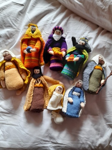 Hand knitted nativity set - knitted,
