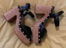 River Island Black Cork Platform Heel Sandals Size 6 