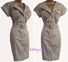 KAREN MILLEN ✩ CLASSIC NEUTRAL BELTED SAFARI MILITARY SHIRT STYLE DRESS ✩ UK 10