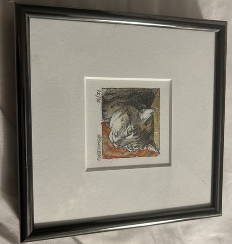 Original tabby cat etching - original,