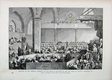 Original Old Antique Print Edinburgh 1882 Giles Cathedral Meeting Kirk Scotland