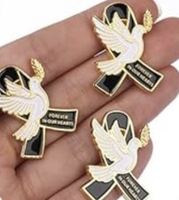 Enamel Funeral Dove Ribbon