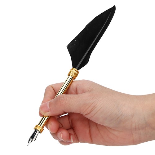 Vintage alloy feather pen gold - feather,