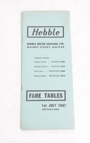 Bus coach fare table - fare, hebble