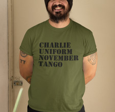 CHARLIE UNIFORM NOVEMBER TANGO T-SHIRT (rude funny offensive army phonetics)