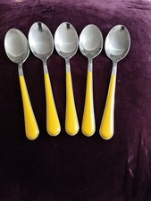 Vintage 5 Royal Doulton Expressions 1998 Dessert Spoons. Yellow Handles. Vgc.