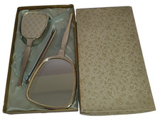 Vintage HALEX Dressing Table Vanity Set Mirror Brush Comb Boxed Gold Floral Engl