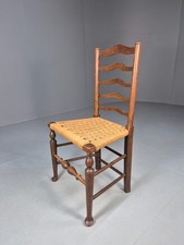 Vintage Oak and Rush Seated Dining Chair 19th Century Ladderback EB9205 VDIN