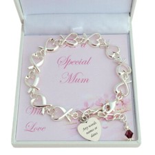 Personalised Birthstone Bracelet with Engraving. Gift for Mum, Sister, Daughter
