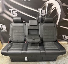 VW T6 Transporter Caravelle Rear Triple  Seat/Bed In Black Leather Alcantara