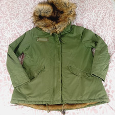 Very parka faux fur khaki green winter jacket hooded size 16 (with flaws)