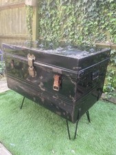 Two Brothers antique Victorian steel trunk side table upcycle