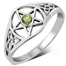 Ring Sterling Silver 925 Celtic Trinity Knot Peridot Pentacle Multiple Sizes NEW