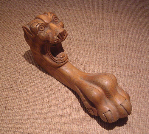 Antique wooden lion sculpture - lion,