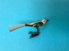 Antique Glass Christmas Decoration Bauble ~ Clip on Bird 50s ~ Vintage green