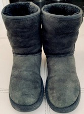 UGG R AUSTRALIAN GENUINE LADIES Black  Leather Short BOOTS WS6 UK4US6EU36 Good