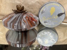 VINTAGE MULTI COLOURED GLASS SWIRL POWDER BOWL & PUFF + VINTAGE CREAM JAR 