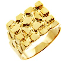 New Mens Nugget Shape Designed Custom Fancy Pinky Ring 14k Yellow Gold Plated