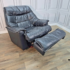 Retro Mid Century Armchair Reclining Swivel Recliner Black Leather Chair Danish