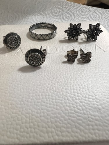 Pandora earrings and - , ring