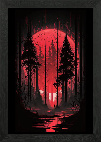 Red moon forest dark framed - moon,