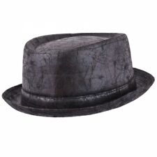 Maz Black Vintage Leather Distressed cracked Pork pie Hat. fast post from UK.
