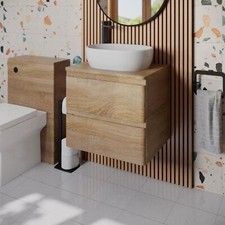 Bathroom Cloakroom Vanity Unit Wall Hung Countertop Wash Basin Wood 600mm
