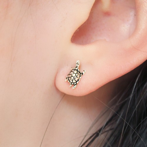 Silver sea turtle studs - sea,