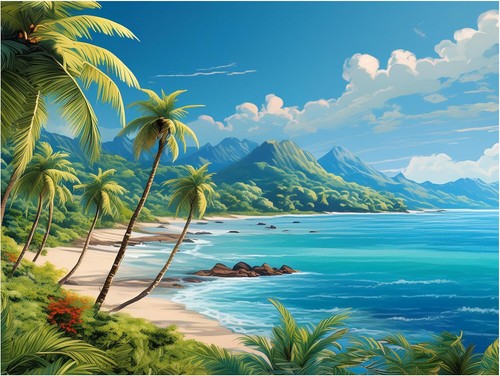 Tile mural beach - mural, palm
