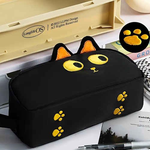 Black cat pencil case - black,