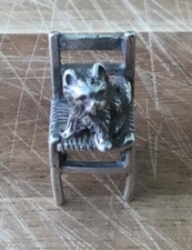 Exquisite Miniature Italy Sterling 925 Silver Dog on Chair Figurine 2.5cm