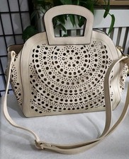 Pavers Shoulder/ Top Handle Handbag Faux Leather Cream