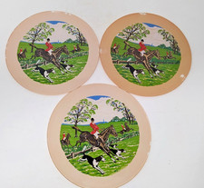 3 X VINTAGE PAINTED GLASS TABLE MATS approx 6.5" in diameter