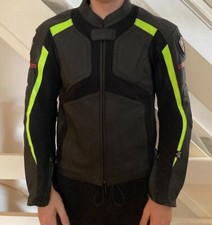 Arlen Ness Sportivo mens leather motorcycle jacket, black/yellow, size 50