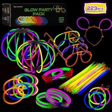 223pcs Glow Sticks Party Pack with Connectors, Headband, Glasses