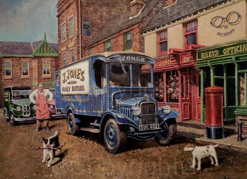 Village butchers delivery van - village,