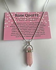 Rose Quartz Necklace Pendant Pink Healing Stone Yoga REIKI ENERGY card