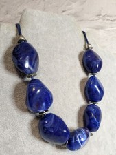 Chunky blue necklace marbled