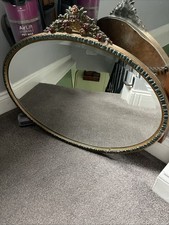 Barbola Mirror  Vintage Large Oval  30” X 24”  Bevelled With Wooden Flowers