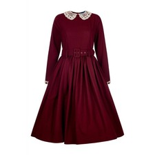 Collectif Vintage London Trudy Crepe Swing Dress Sz  XL UK 16 Wine Crochet 