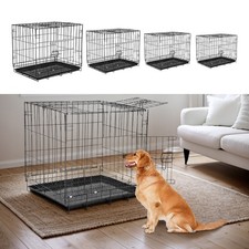 Metal Dog Rabbit Cage Puppy Training Crate Pet Carrier Mesh Enclosure Multi-Size