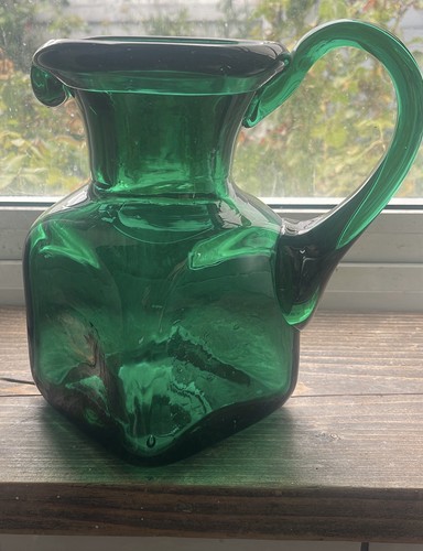 Emerald green glass vase jug - glass, vase/
