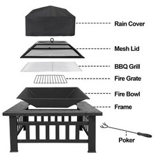 32" Fire Pit Square Metal