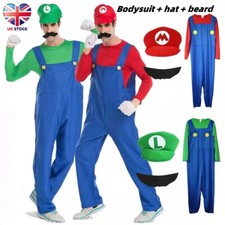 Mens Adult Super Mario and Luigi Fancy Dress Plumber Bros Halloween Costume UK