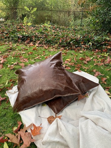 Brown leather cushion - leather,