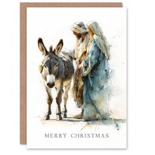 Christmas Card Mary Joseph and Donkey Watercolour Drawing