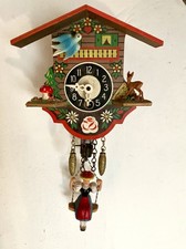 Vintage 1970s Wooden Cuckoo Clock German Swiss Chalet Bird Swinging Girl kitsch 