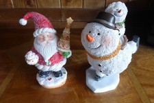 Christmas santa / snowman  2 figures Christmas festive decorations resin 16 cm