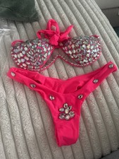 Hot Pink Diamante Bikini Size 10