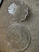  Large Crystal Cut Glass Bowl & Cut Glass Desert Plate  Centrepiece heavy.